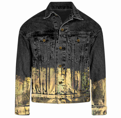 Wholesale Mens Gold Holographic Foil Black Denim Jacket – Bold Streetwear Luxury