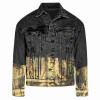 Venta al por mayor de chaqueta vaquera negra con lámina holográfica dorada para hombre: ropa urbana audaz y de lujo