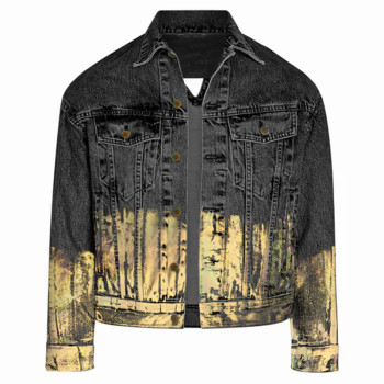 Wholesale Mens Gold Holographic Foil Black Denim Jacket – Bold Streetwear Luxury