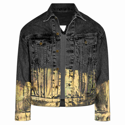 Wholesale Mens Gold Holographic Foil Black Denim Jacket – Bold Streetwear Luxury