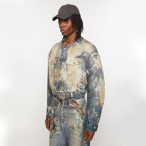 Custom Paint-Splattered Vintage Wash Blue Denim Jacket – Bold Street Style