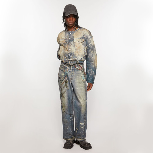 Custom Paint-Splattered Vintage Wash Blue Denim Jacket – Bold Street Style