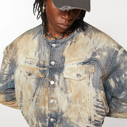 Custom Paint-Splattered Vintage Wash Blue Denim Jacket – Bold Street Style