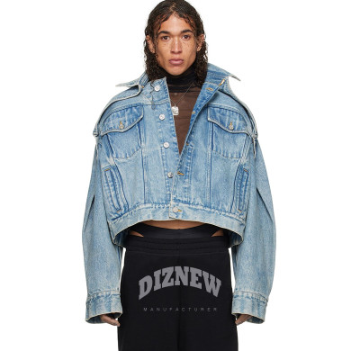 Veste en jean personnalisée pour homme Paul Gaultier Blue Shayne Vestes en denim à épaules tombantes
