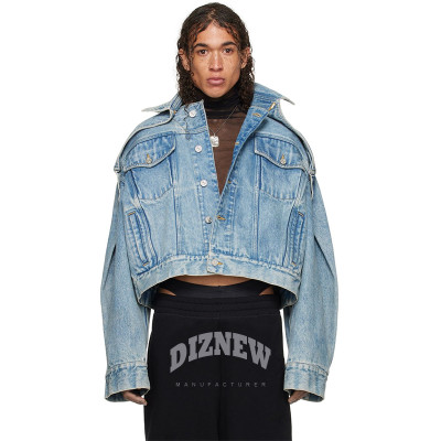 Benutzerdefinierte Herren Jeansjacke Paul Gaultier Blue Shayne Drop Shoulder Denim Jacken