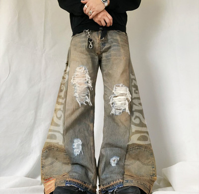 Benutzerdefinierte Herren Jeans Y2K Jeans Retro Fashion Street Patchwork Boot Cut Jeans Hose