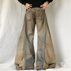 Benutzerdefinierte Herren Jeans Y2K Jeans Retro Fashion Street Patchwork Boot Cut Jeans Hose