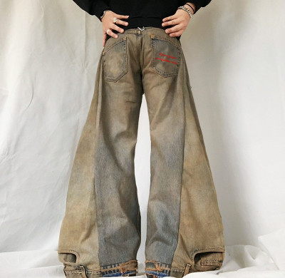 Custom Men's Jeans Y2K Jeans Retro Fashion Street Patchwork Boot Cut Jeans Pants