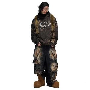 Benutzerdefinierte Herren Distressed Y2K Jeans Hip Hop Loose Fit gerade Bein Streetwear Denim Hose