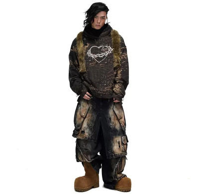 Custom Men's Distressed Y2K Jeans Hip Hop Loose Fit Straight Leg Streetwear Denim Pants
