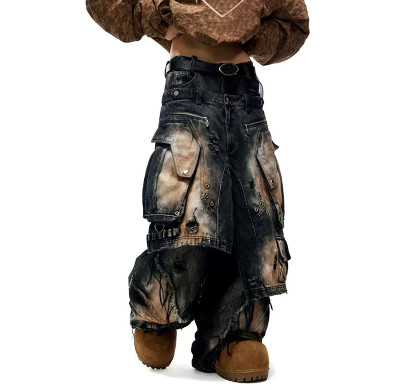 Benutzerdefinierte Herren Distressed Y2K Jeans Hip Hop Loose Fit gerade Bein Streetwear Denim Hose