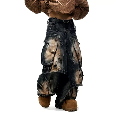Custom Men's Distressed Y2K Jeans Hip Hop Loose Fit Straight Leg Streetwear Denim Pants