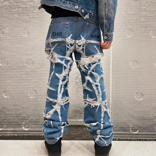 Custom Bulk Shredded Distressed Denim Jeans – Bold and Unique Streetwear