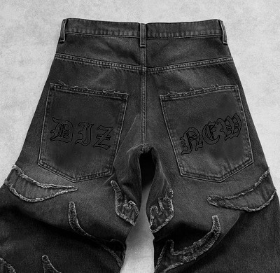 Custom Bulk Vintage Washed Embroidered Patches Denim Pants – Oversized Jeans