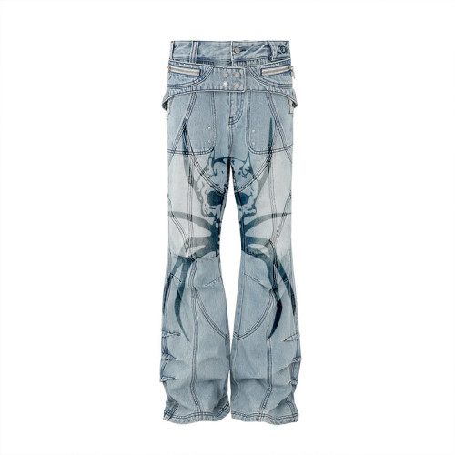 Pantalon en denim vintage à imprimé tête de mort personnalisé en gros – Jean à jambe large unique