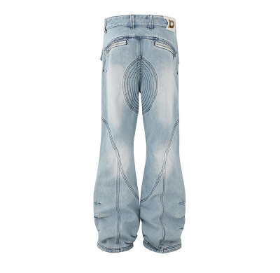 Custom Wholesale Skull-Printed Vintage Denim Pants – Unique Wide-Leg Jeans