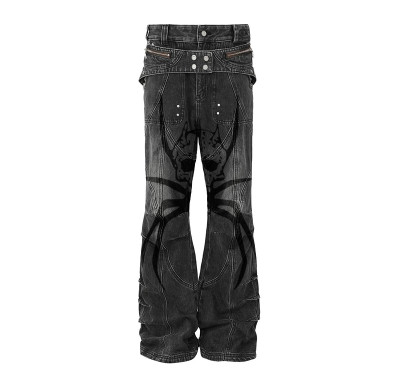 Maßgeschneiderte Vintage-Jeans mit Totenkopf-Print im Großhandel – Einzigartige Jeans mit weitem Bein