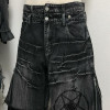 Maßgefertigte Gothic-Jeans in großen Mengen – Distressed-Jeans mit weitem Bein, Totenkopf-Print und Reißverschluss-Akzenten