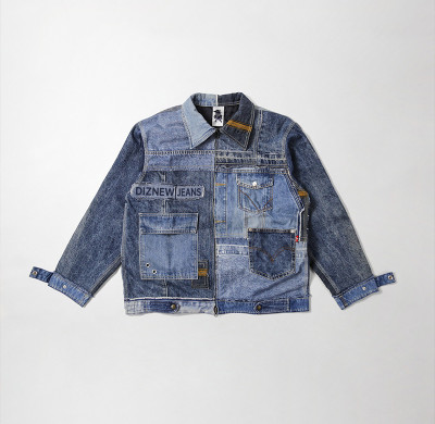 Veste en jean patchwork personnalisée en vrac – Style vintage avec design multi-poches