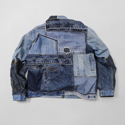 Custom Bulk Patchwork Denim Jacket – Vintage Style with Multi-Pocket Design