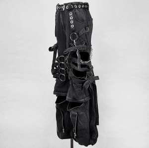 Maßgefertigte schwarze Gothic-Jeans mit Ketten und Riemen | Edgy Streetwear für einzigartige Styles