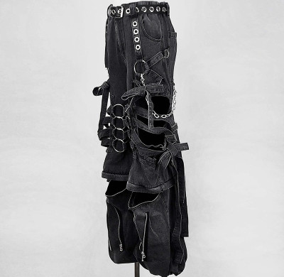 Custom Bulk Gothic Black Denim Pants with Chains & Straps | Edgy Streetwear for Unique Styles
