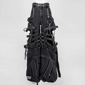 Custom Bulk Gothic Black Denim Pants with Chains & Straps | Edgy Streetwear for Unique Styles