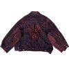 Conjunto de mezclilla desgastada personalizado a granel: chaqueta personalizada y jeans de pierna ancha con costuras rojas