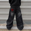 Custom Bulk Black Wide-leg Denim Pants: Distressed Graffiti-inspired Streetwear Style