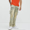 Custom Beige Stacked Skinny Men's Jeans with Multi-buckle Straps and Zipper Details