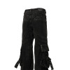 Maßgeschneiderte schwarze Gothic-Jeans mit weitem Bein, Kreuzstickerei und Schnallendetails