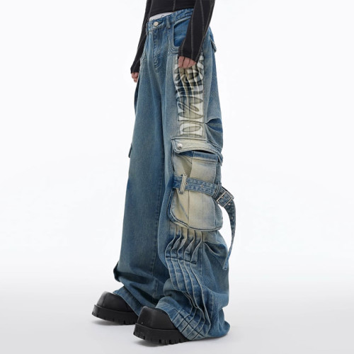 Custom Blue Cargo Jeans - Functional Solutions for Modern Streetwear