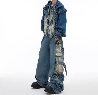 Custom Blue Cargo Jeans - Functional Solutions for Modern Streetwear