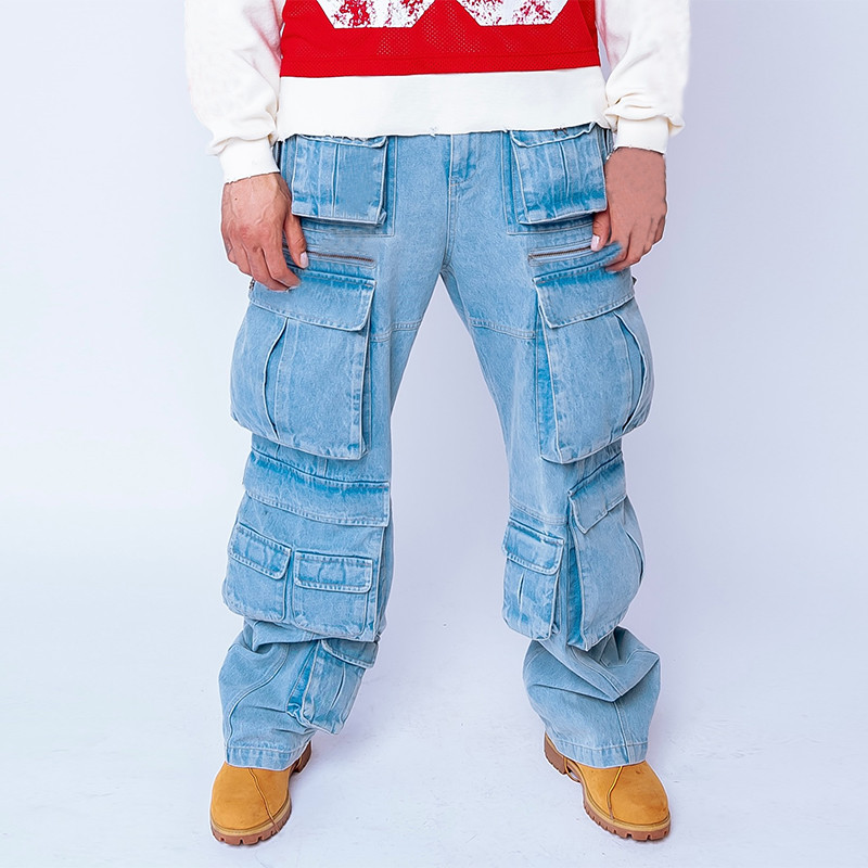 Custom Light Blue Cargo Pants