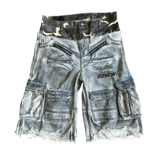 Custom Camouflage Cargo Denim Shorts - Bold Utility Streetwear Solutions