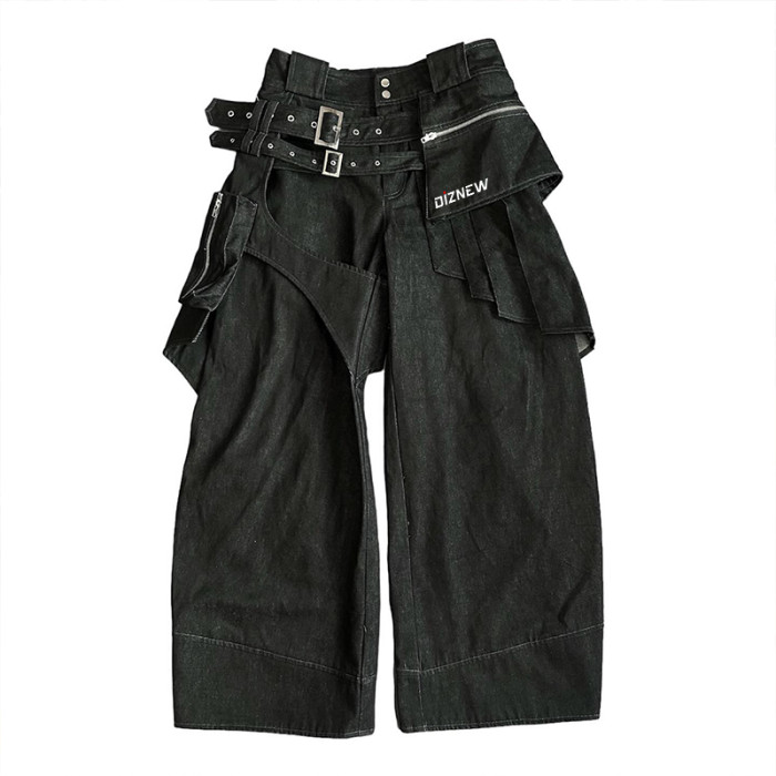 Pantalones vaqueros negros con capas personalizadas - Vanguardistas soluciones de ropa urbana