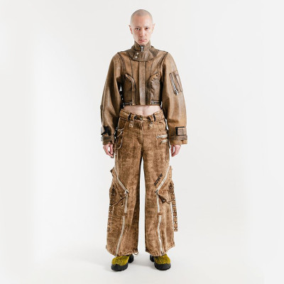 Custom Men's Baggy Ripped Jeans with Silver Studs and Embroidered Design