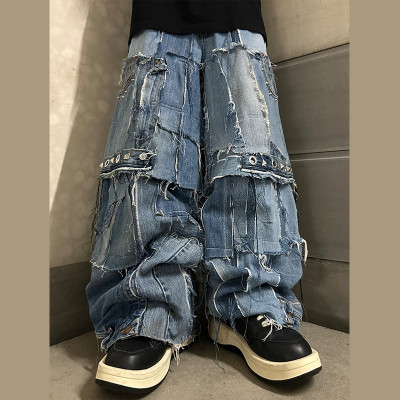 Custom Baggy Distressed Rivet Jeans - Bold Streetwear Solutions