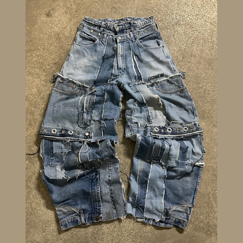 Custom Baggy Distressed Rivet Jeans - Bold Streetwear Solutions