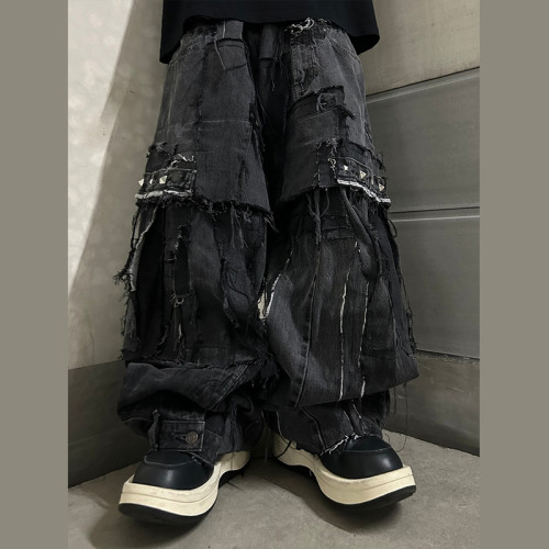 Custom Baggy Distressed Rivet Jeans - Bold Streetwear Solutions