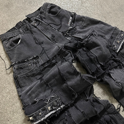 Custom Baggy Distressed Rivet Jeans - Bold Streetwear Solutions