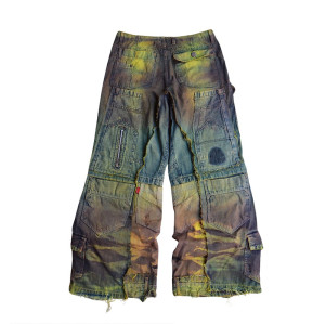 Custom Dirty Washed Distressed Cargo Jeans - Unique Design Solutions