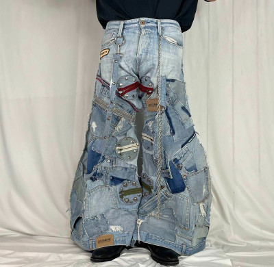 Custom Patchwork Riveted Denim Jeans - Bold Design Solutions