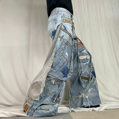 Custom Patchwork Riveted Denim Jeans - Bold Design Solutions