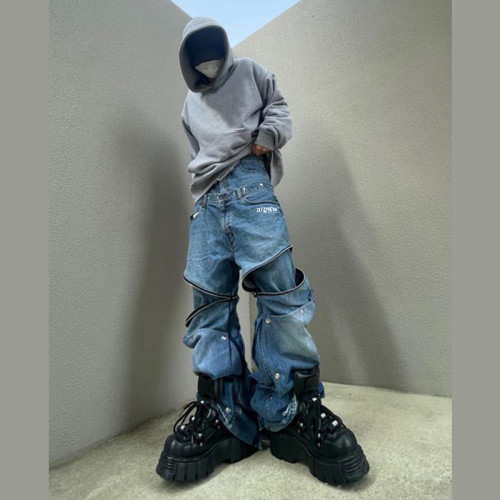 Custom Wholesale Detachable Baggy Jeans - Modular Streetwear with Edgy Style