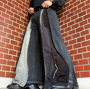 Custom Operator für einzigartige schwarze Patchwork-Jeans – Designer-orientierte Streetwear-Lösungen