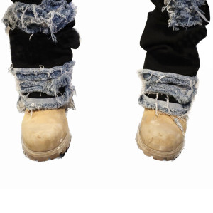 Custom Skinny Distressed Denim Pants with Bold Patchwork Detailing for Modern Streetwear Aesthetics