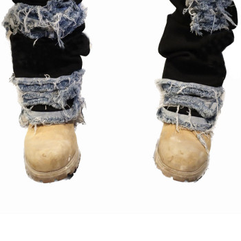 Custom Skinny Distressed Denim Pants with Bold Patchwork Detailing for Modern Streetwear Aesthetics