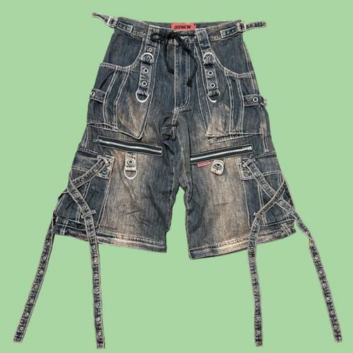 Custom Wholesale Vintage Utility Cargo Denim Pants with Multi-Pocket and Strap Design