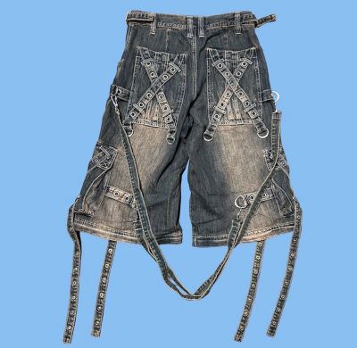 Custom Wholesale Vintage Utility Cargo Denim Pants with Multi-Pocket and Strap Design